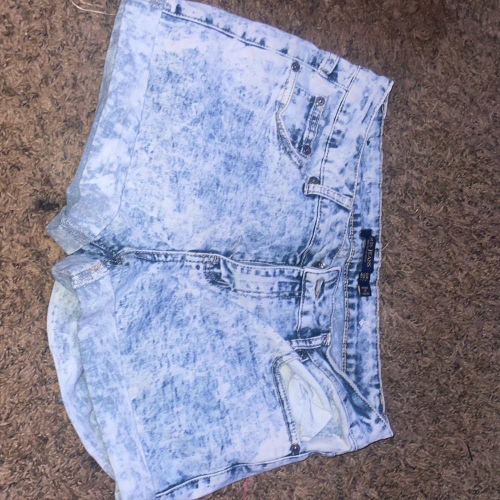 Very light blue and white Jean shorts